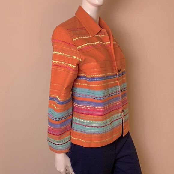 Coldwater Creek Jacket Orange Denim with Embroidery Cotton Size M - Picture 3 of 6